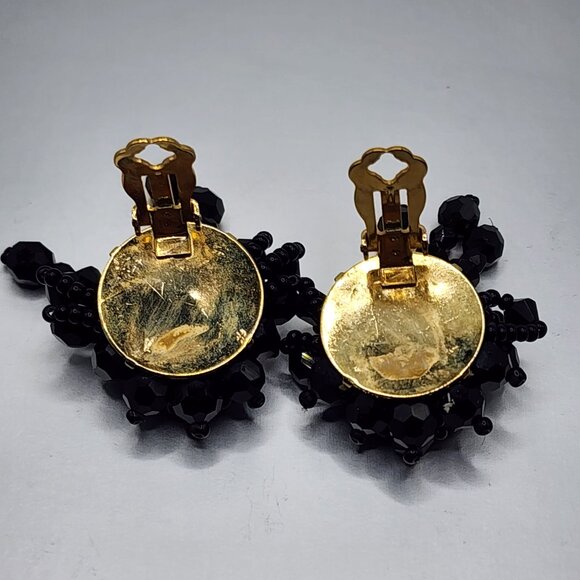 VTG LOIS ANN Black Faceted Cluster Clip-on Earrings Special Occasion - Picture 4 of 5